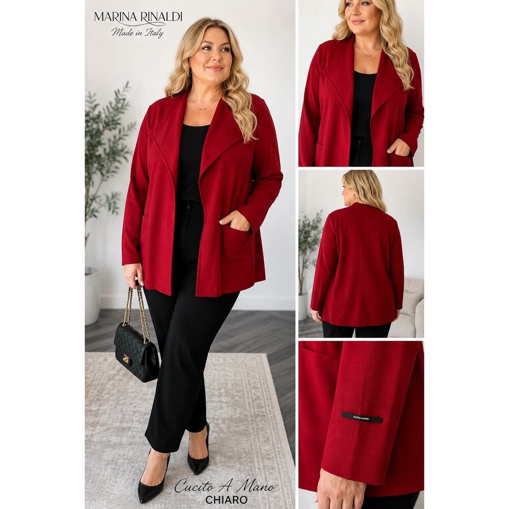 Marina Rinaldi Chiaro Red Wool Open Front Drape Jacket Italy Plus Size 21 NWT - Picture 2 of 11